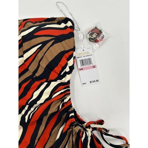 NWT Michael Michael Kors MM9F1074 One-Shoulder Zebra Swimsuit Size 10 - Picture 8 of 12